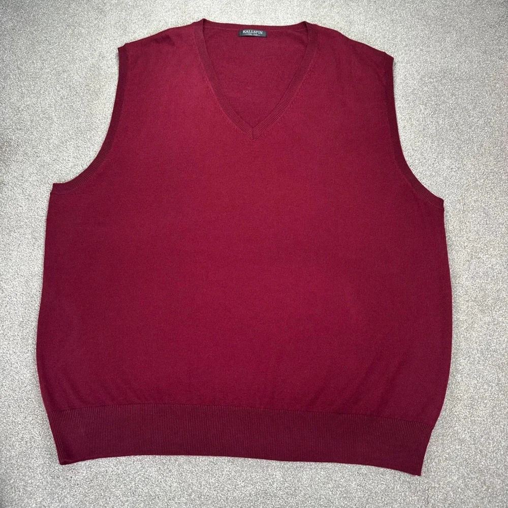 Kallspin Mens 3XL Tall Burgundy V Neck Sweater‎ Vest Sleeveless Pullover